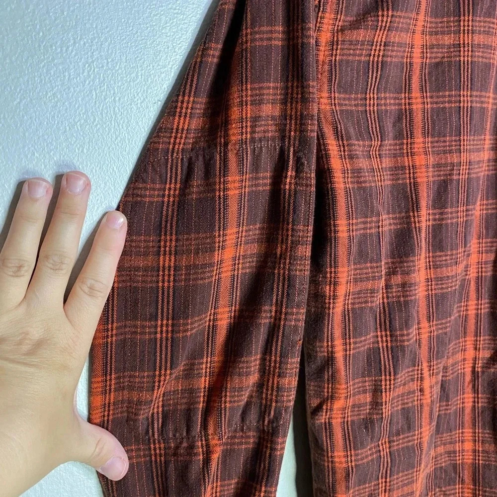 The‎ North Face women’s Plaid Flannel Button Front orange & red size small - Picture 7 of 9